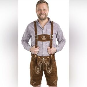 Schöneberger Bavarian Lederhosen Oktoberfest Leather Trousers Brown Men’s Sz 33